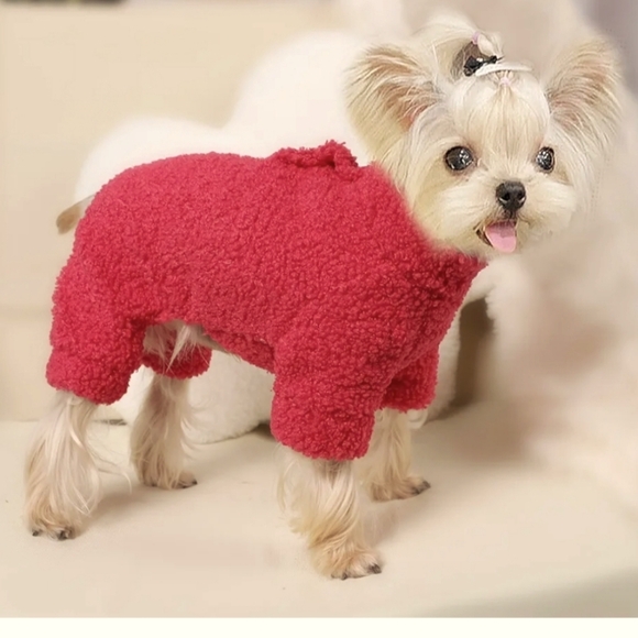 Teddy Fleece Dog Pajamas for Small Dogs Girl Winter Warm Puppy Pjs XXS pink - Picture 1 of 8